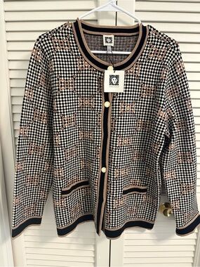 Anne Klein Camel & Black Patterned Cardigan